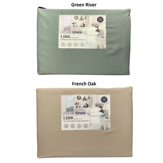 Color Sense 1200 Thread Count Cotton Blend 6-Piece Sheet Set, King