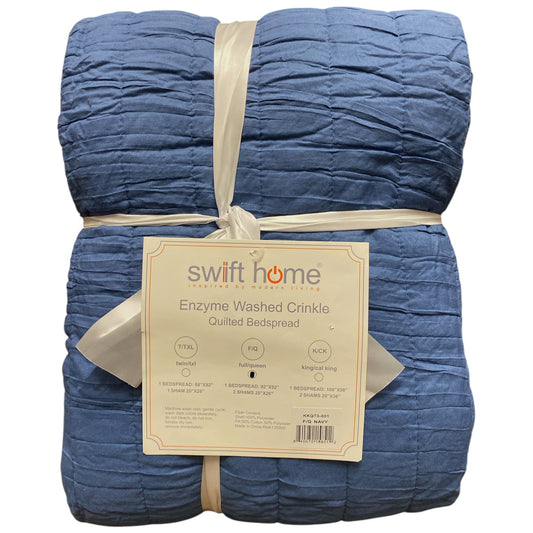 Swift Home Crinkle Enzyme Wash Crinkle Quilted Bedspread Set, Full/Queen, Navy