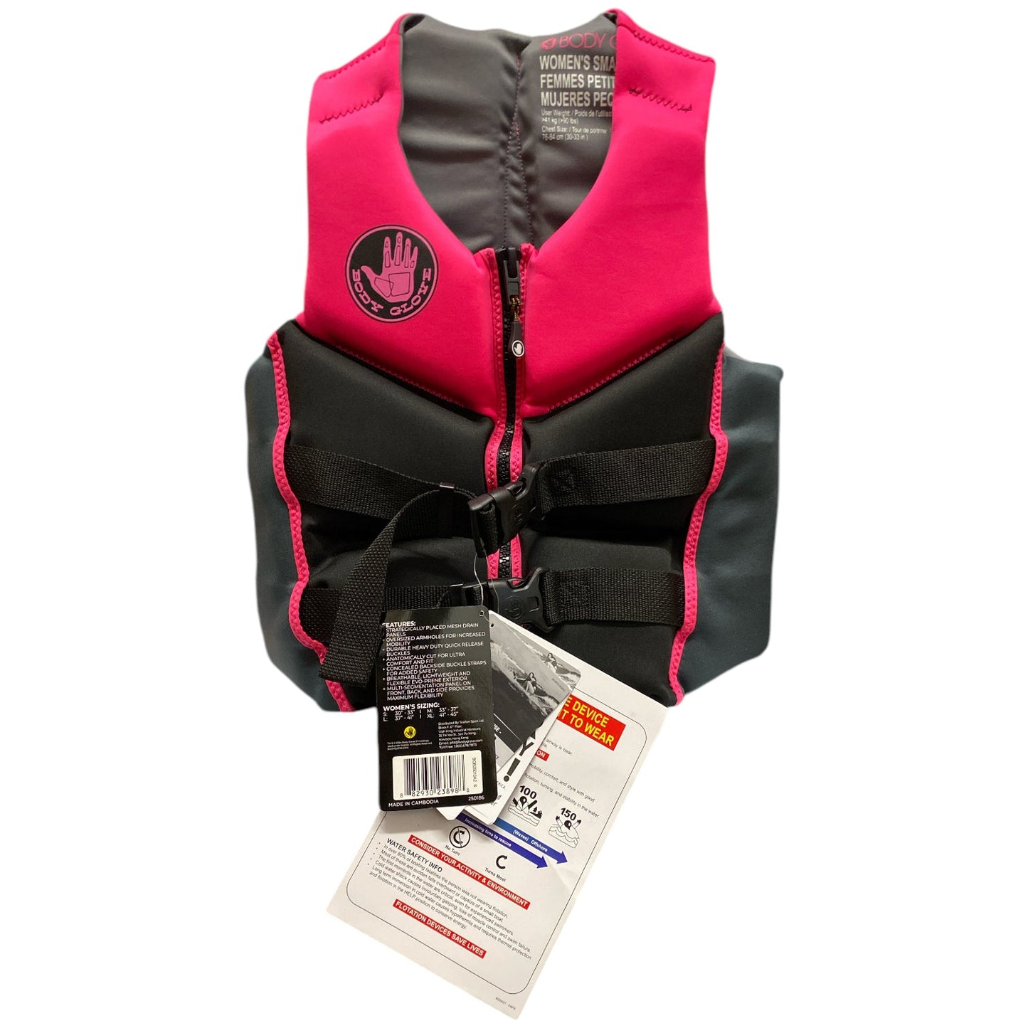 Body Glove Women's Segmented USCG Approved PFD Life Jacket, Pink/Black