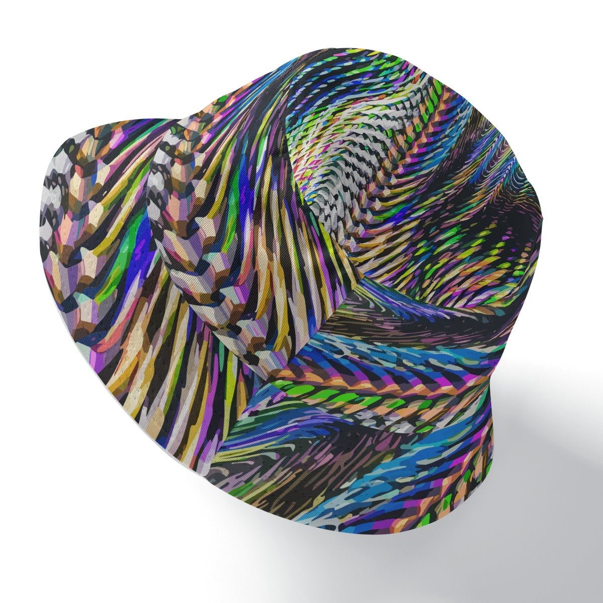 Ocular Opulence Reversible Bucket Hat — Holographic Op-Art × Stained Glass Mosaic