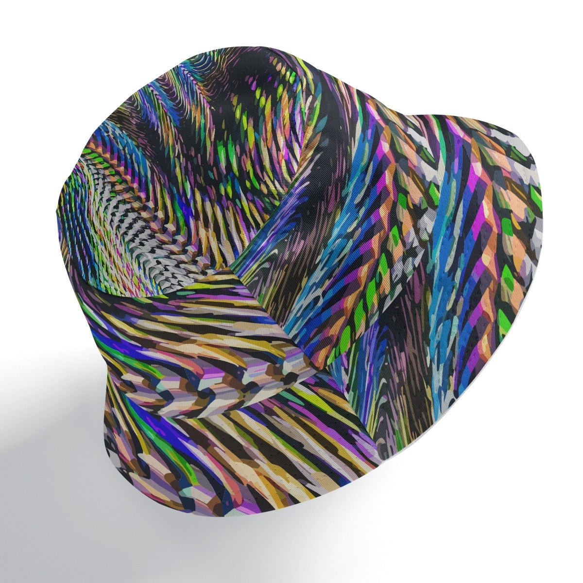 Ocular Opulence Reversible Bucket Hat — Holographic Op-Art × Stained Glass Mosaic
