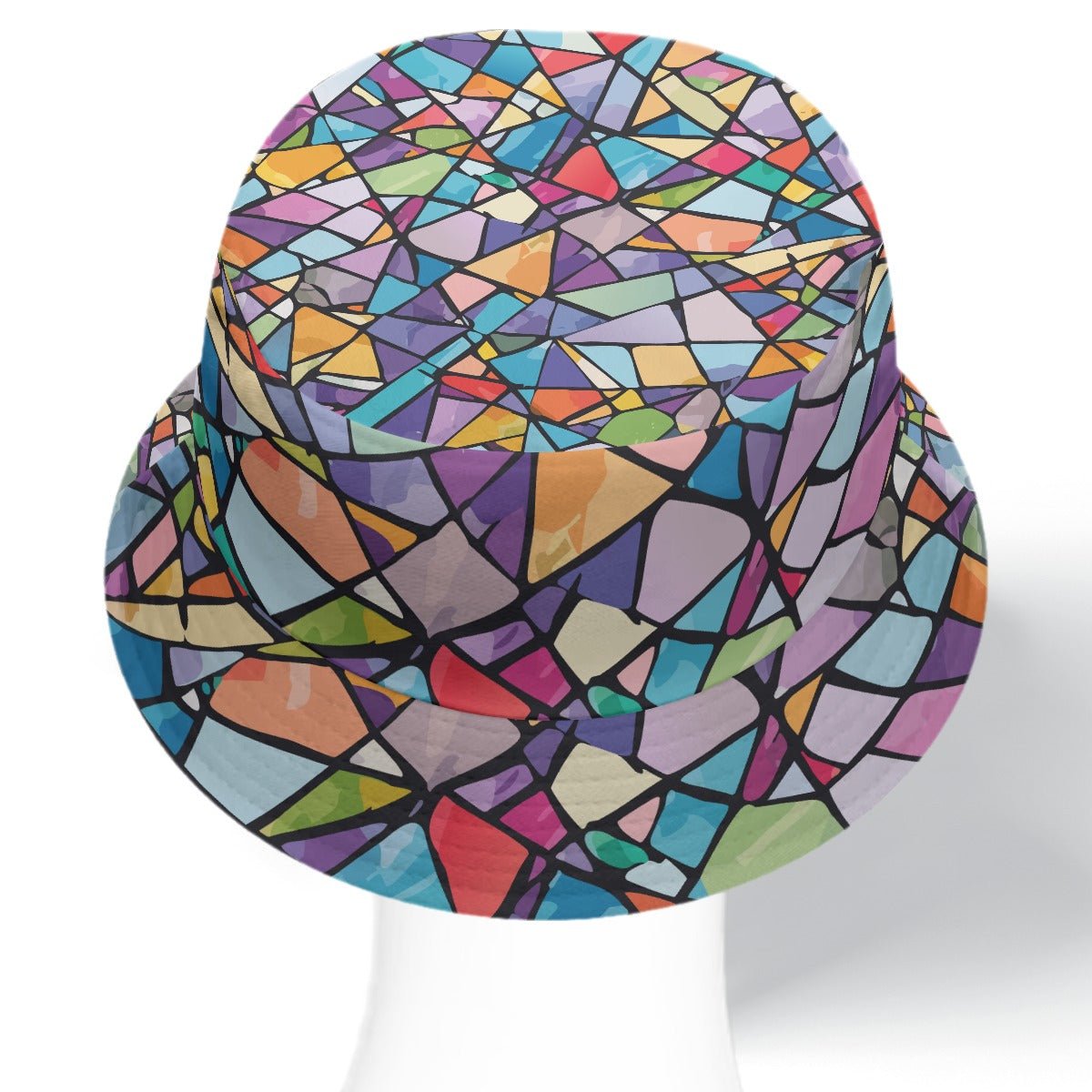 Ocular Opulence Reversible Bucket Hat — Holographic Op-Art × Stained Glass Mosaic