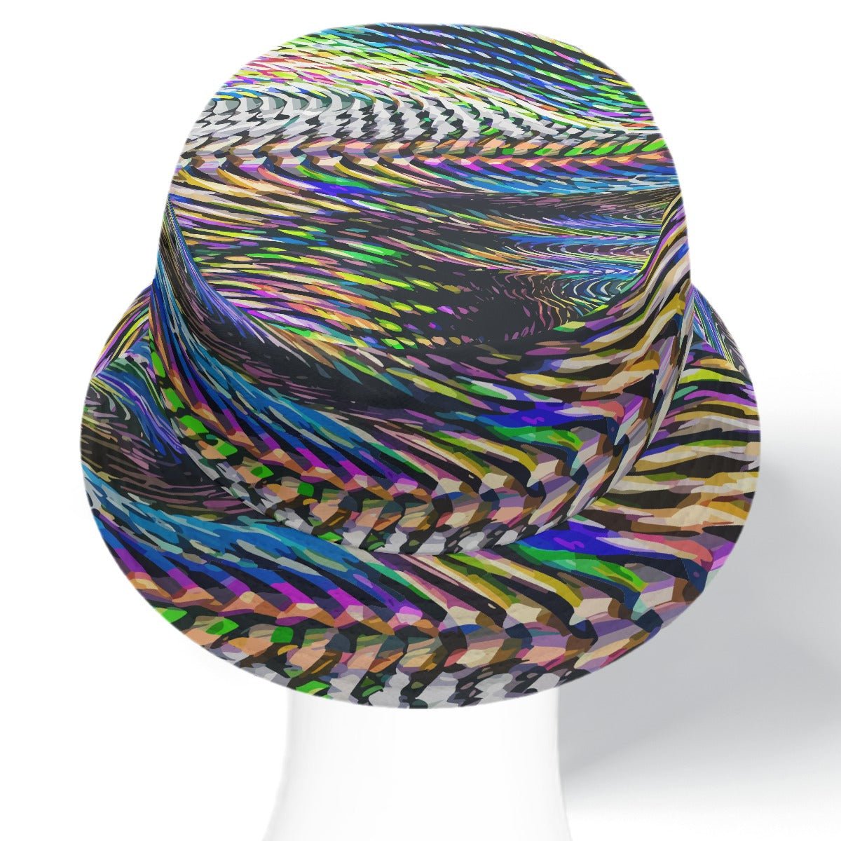 Ocular Opulence Reversible Bucket Hat — Holographic Op-Art × Stained Glass Mosaic