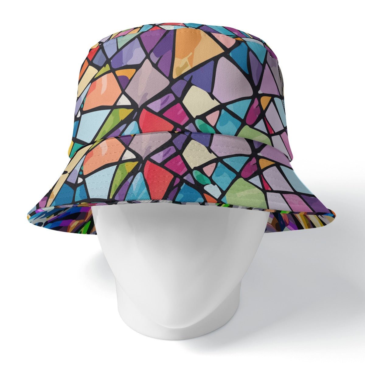 Ocular Opulence Reversible Bucket Hat — Holographic Op-Art × Stained Glass Mosaic