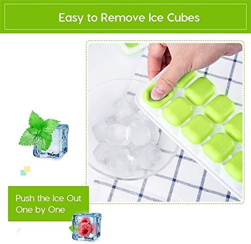 OMORC Cube, Easy-Release Silicone and Flexible 14-Ice Trays with Spill-Resistant Removable Lid, LFGB Certified and BPA Free, 5.Green 2 Pack
