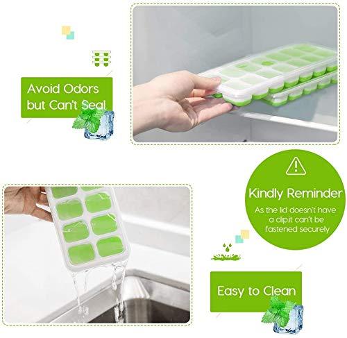 OMORC Cube, Easy-Release Silicone and Flexible 14-Ice Trays with Spill-Resistant Removable Lid, LFGB Certified and BPA Free, 5.Green 2 Pack