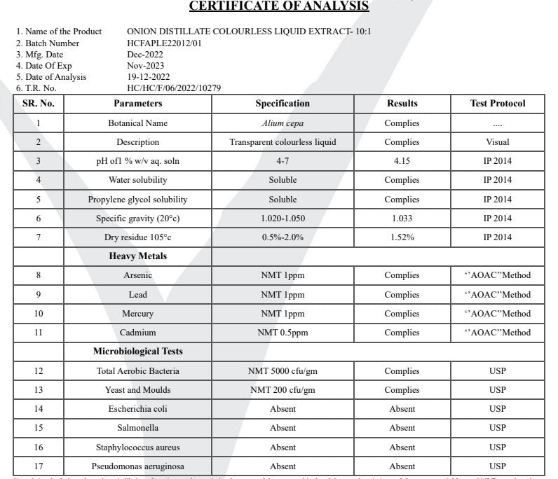 Extract Onion (Alium Cepa) Distillate 10:1 (Water Soluble)