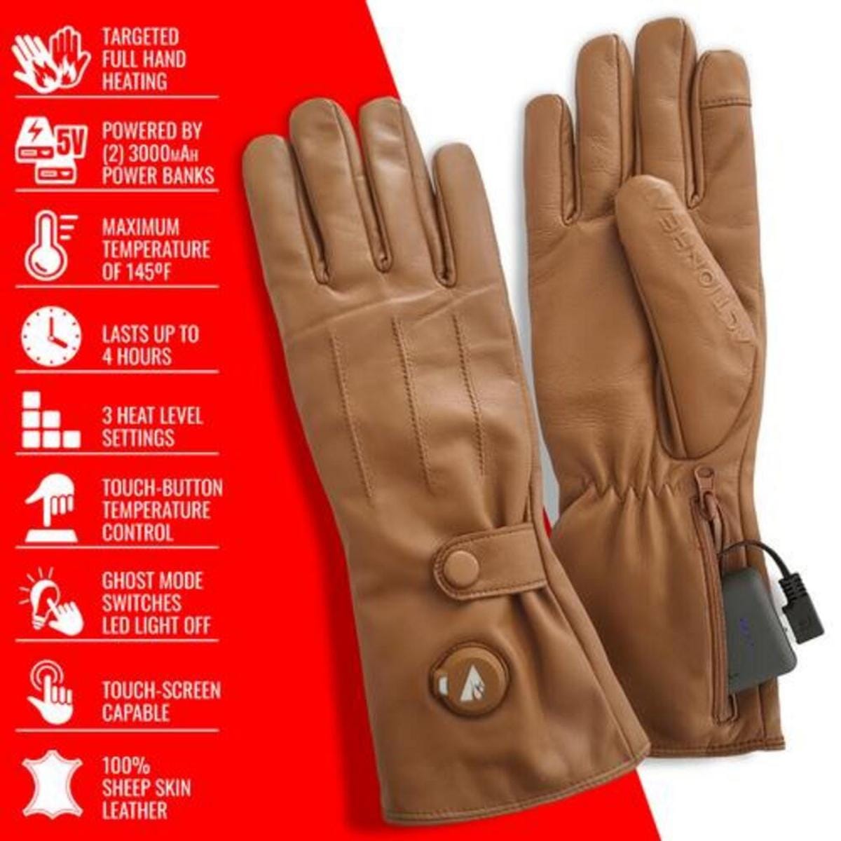 Open Box ActionHeat 5V Men's Battery Heated Leather Dress Glove