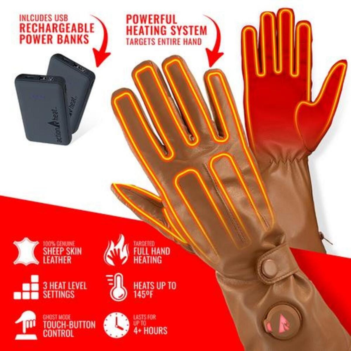 Open Box ActionHeat 5V Men's Battery Heated Leather Dress Glove