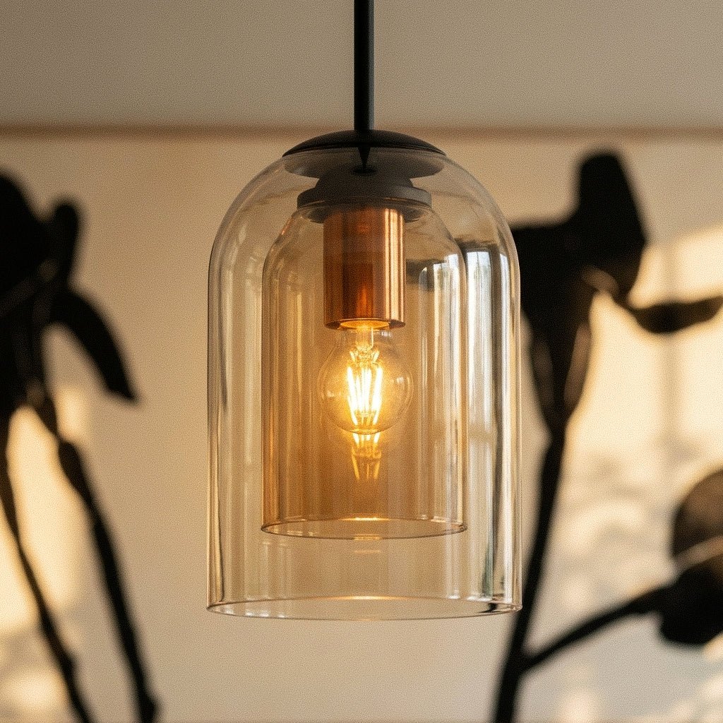 Modern Ironwork And Glass Pendant Light With Dome Shade