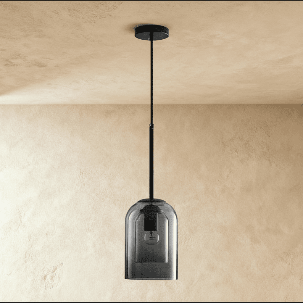 Modern Ironwork And Glass Pendant Light With Dome Shade