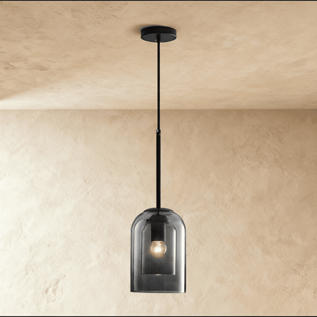 Modern Ironwork And Glass Pendant Light With Dome Shade