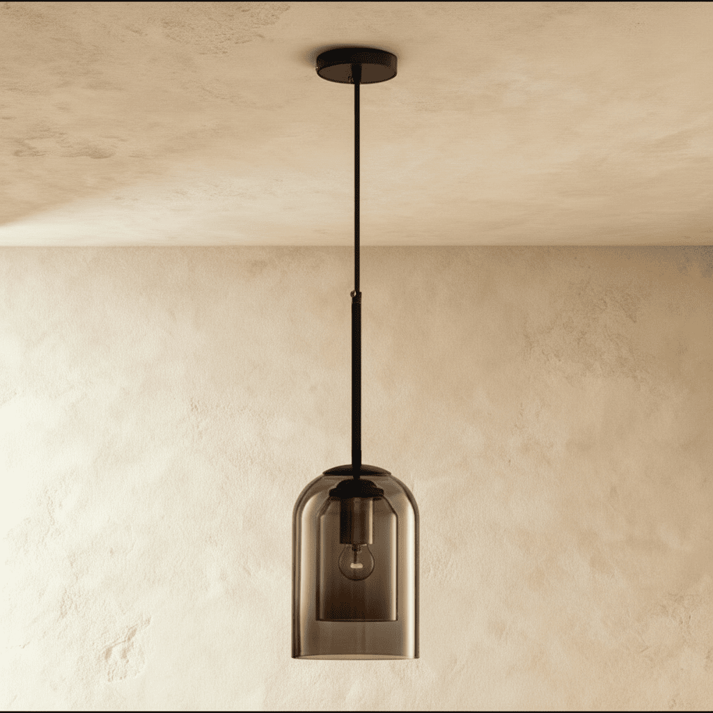 Modern Ironwork And Glass Pendant Light With Dome Shade