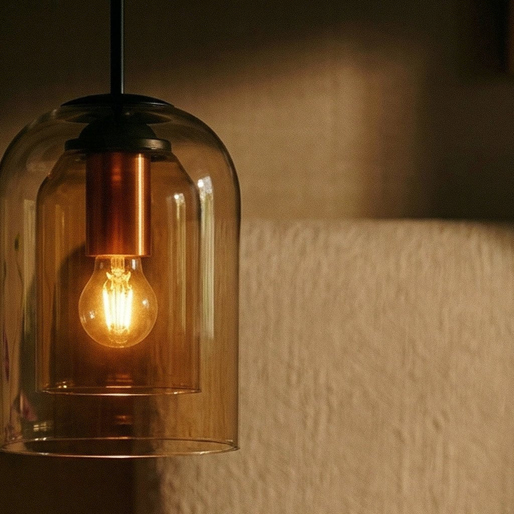 Modern Ironwork And Glass Pendant Light With Dome Shade
