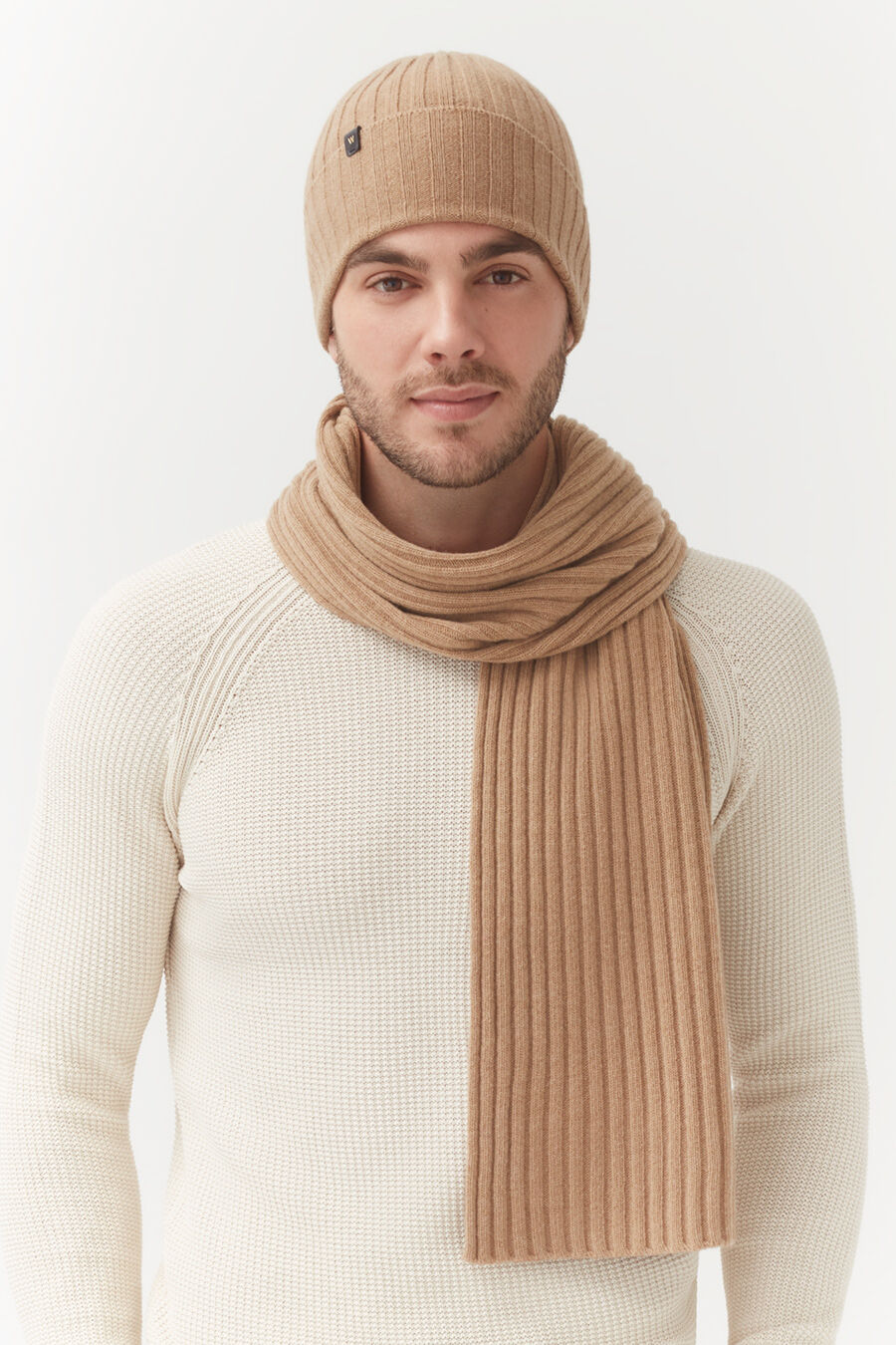 Mens Wool Cashmere Ribbed Beanie