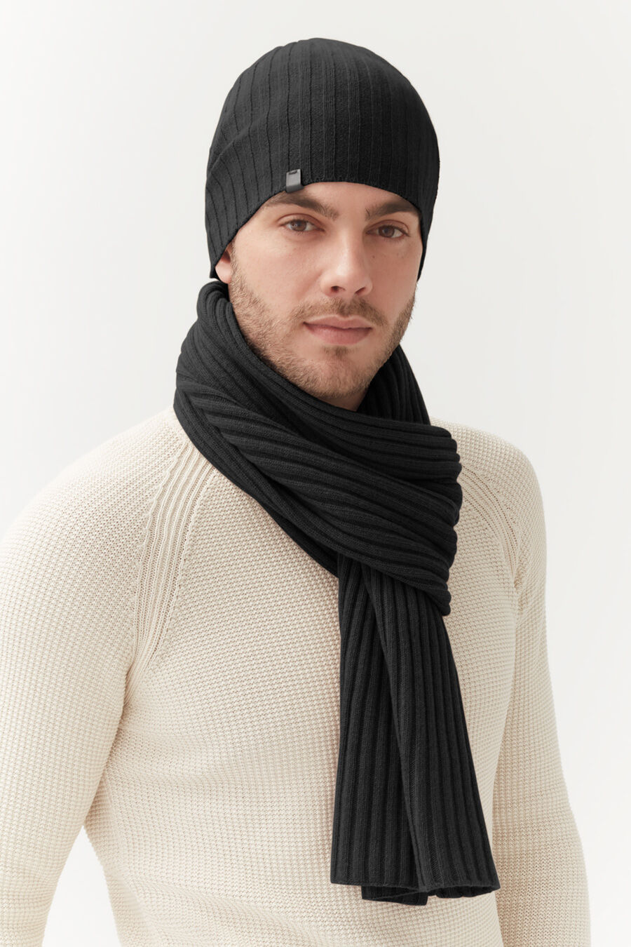 Mens Wool Cashmere Ribbed Beanie