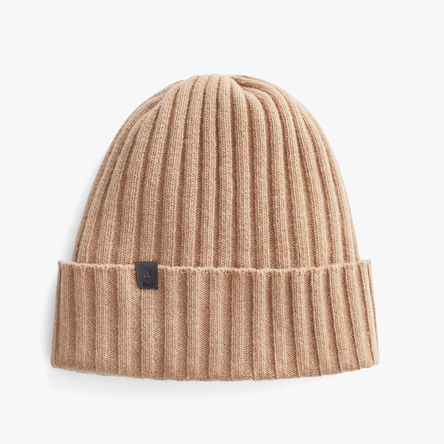Mens Wool Cashmere Ribbed Beanie