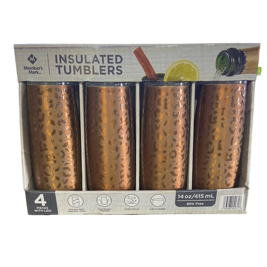 Member's Mark Stainless Steel Insulated Tumblers, 4Pk, 14oz, Bronze Animal Print