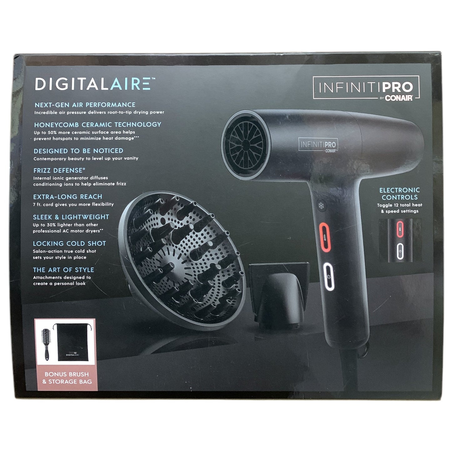 InfinitiPRO by Conair DigitalAIRE Hair Dryer with Brush, Volumizer & Carry Bag