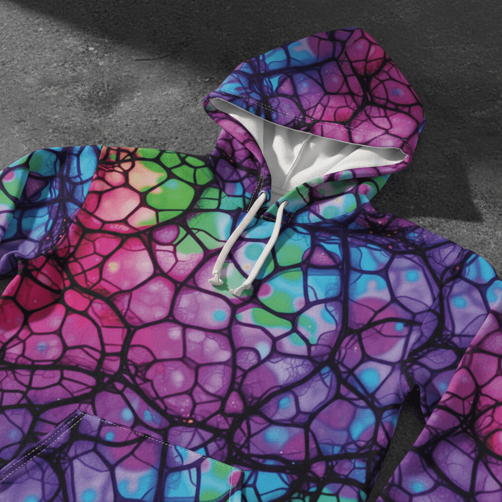 Plurrple AOP Pullover Hoodie – Bioluminescent Neural Web Streetwear