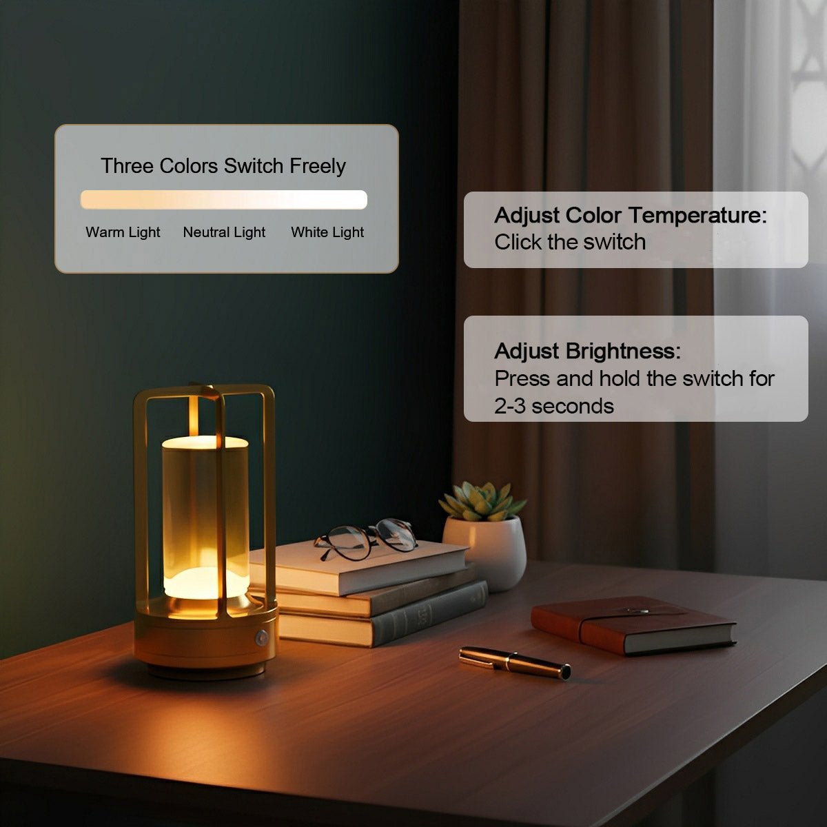 Portable Lantern Table Lamp With USB Touch Dimming
