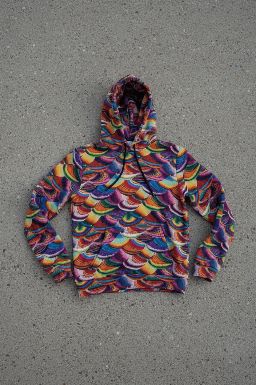 Prismatic Dragon Scale Athletic Hoodie for Fantasy and Bold Fitness Dressers — Rainbow AOP Maximalist Activewear