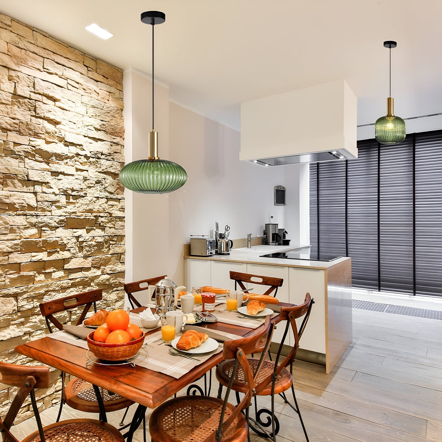 Ribbed Glass Pendant Lights With Metal Tube Fitting