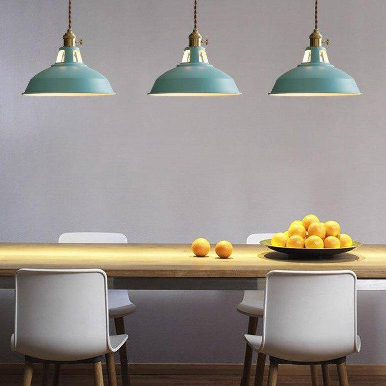 Loft Metal Dome Pendant Lights With Braided Cord LED Light