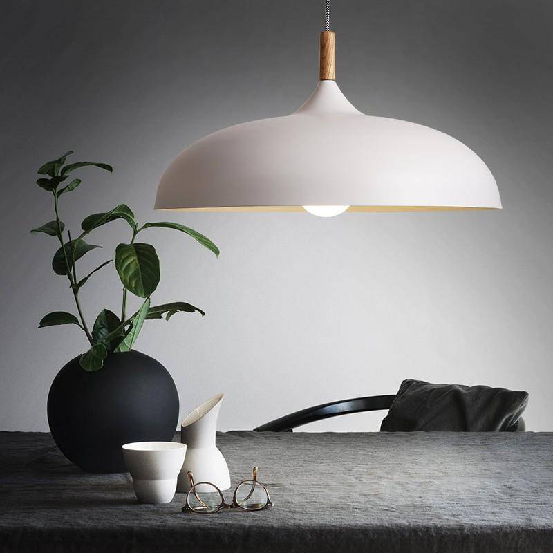 Aluminium Dome Pendant Lights With Wooden Stem