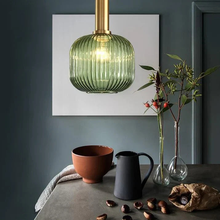 Retro Coloured Glass Pendant Light With Iron Fitting