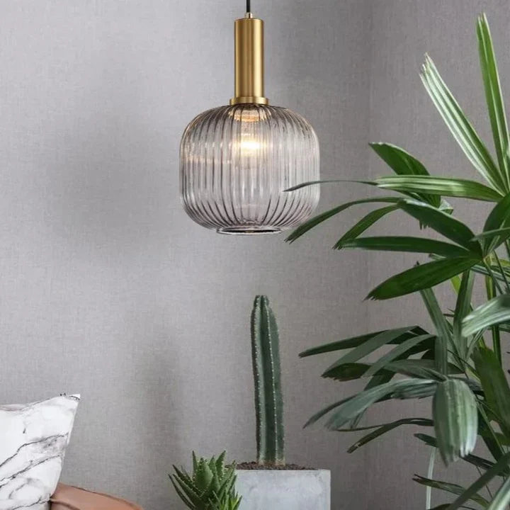 Retro Coloured Glass Pendant Light With Iron Fitting