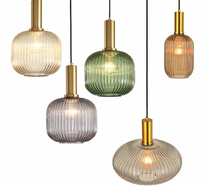 Retro Coloured Glass Pendant Light With Iron Fitting