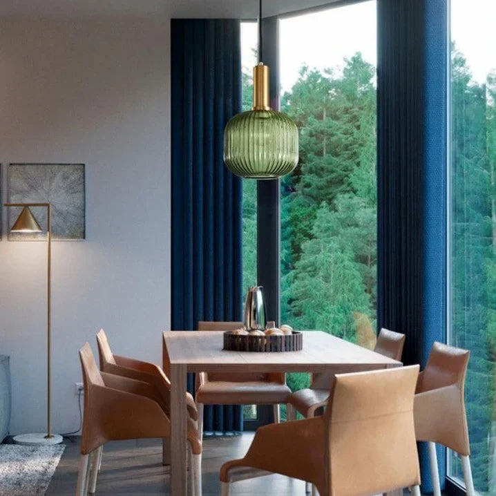 Retro Coloured Glass Pendant Light With Iron Fitting