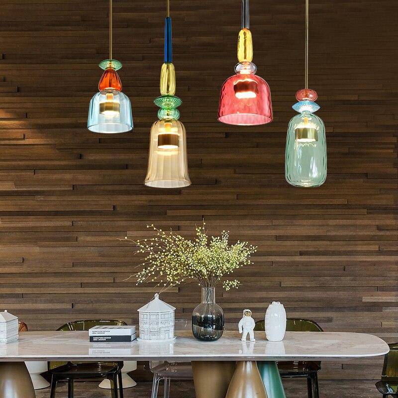 Coloured Glass Multi Pendant Lights With LED Light