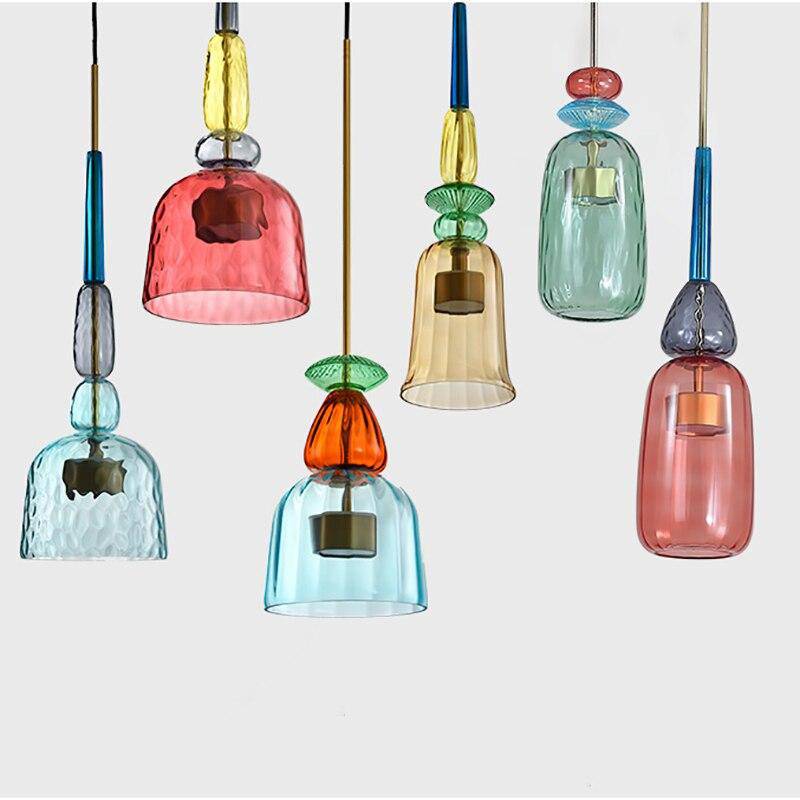 Coloured Glass Multi Pendant Lights With LED Light