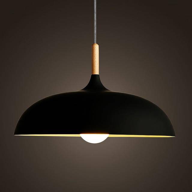 Aluminium Dome Pendant Lights With Wooden Stem