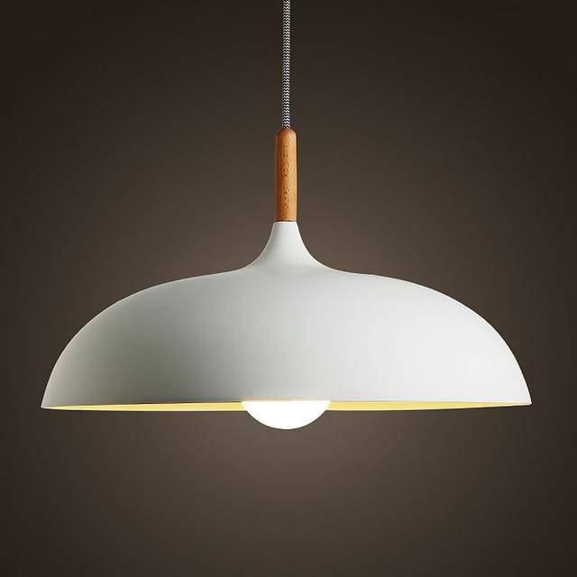 Aluminium Dome Pendant Lights With Wooden Stem