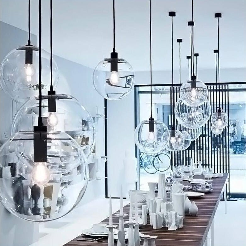 Clear Glass Globe Pendant Lights With LED Light