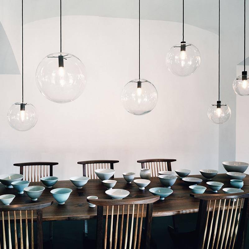 Clear Glass Globe Pendant Lights With LED Light