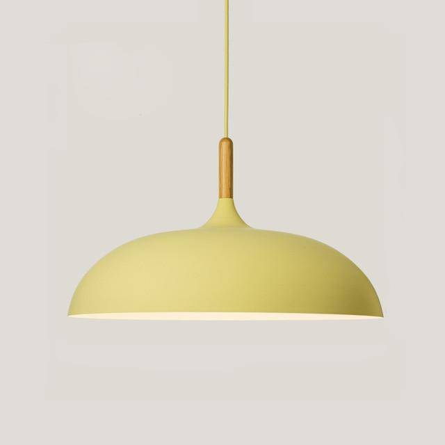 Aluminium Dome Pendant Lights With Wooden Stem