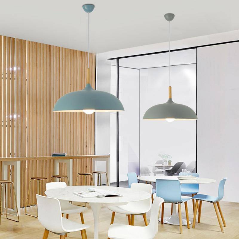 Aluminium Dome Pendant Lights With Wooden Stem