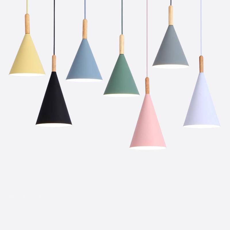 Cone Metal pendant lights With Wooden Stem For Bar