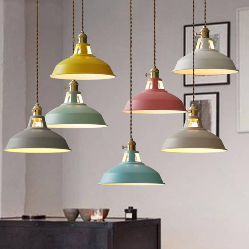 Loft Metal Dome Pendant Lights With Braided Cord LED Light