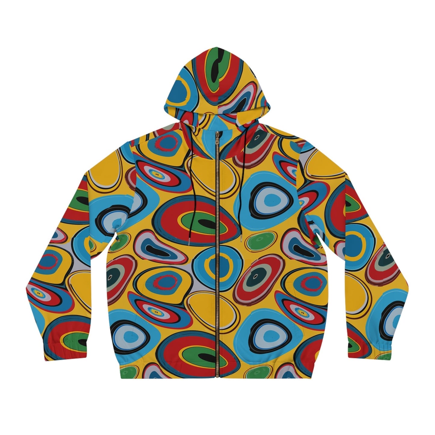 Psychedelic Eye AOP Zip-Up Hoodie for Weirdcore and Indie Sleaze Dressers — Maximalist Retro 70s Color-Drenched Festival Jacket
