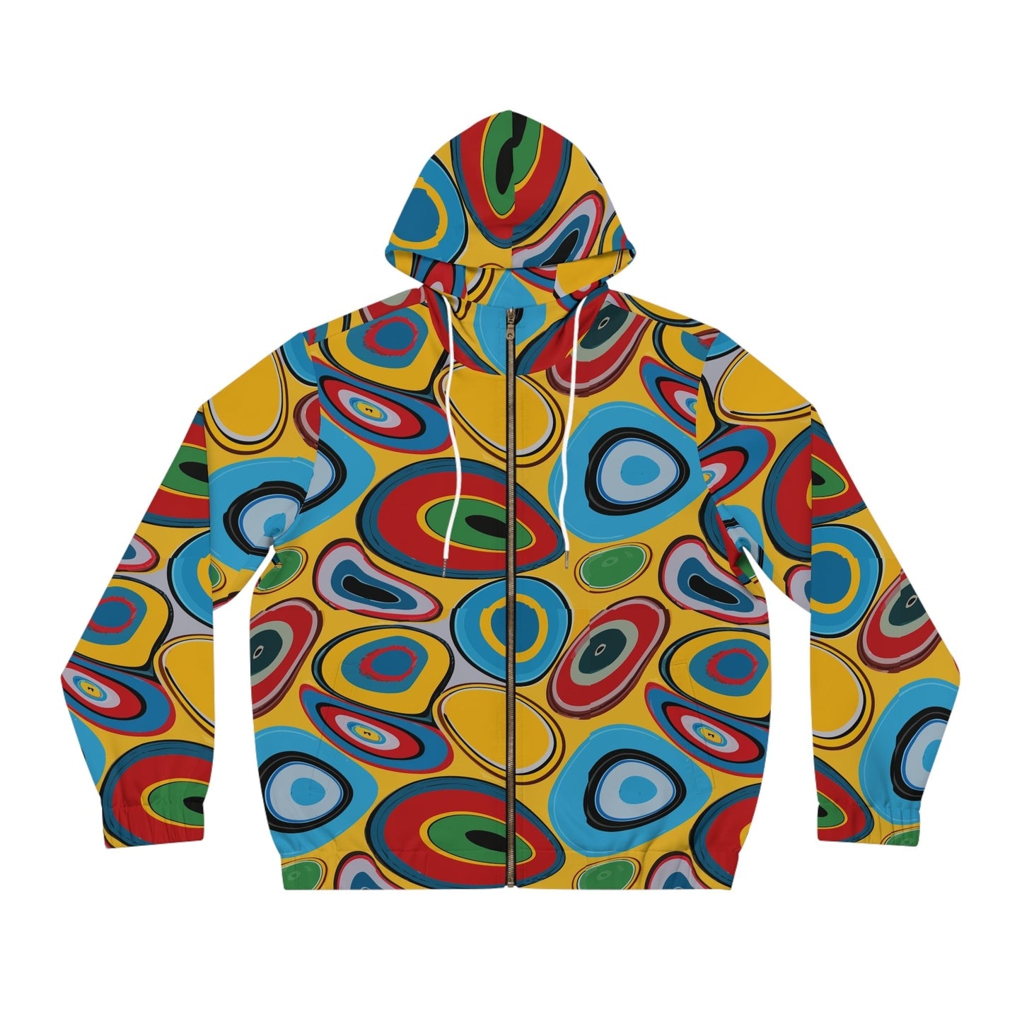 Psychedelic Eye AOP Zip-Up Hoodie for Weirdcore and Indie Sleaze Dressers — Maximalist Retro 70s Color-Drenched Festival Jacket