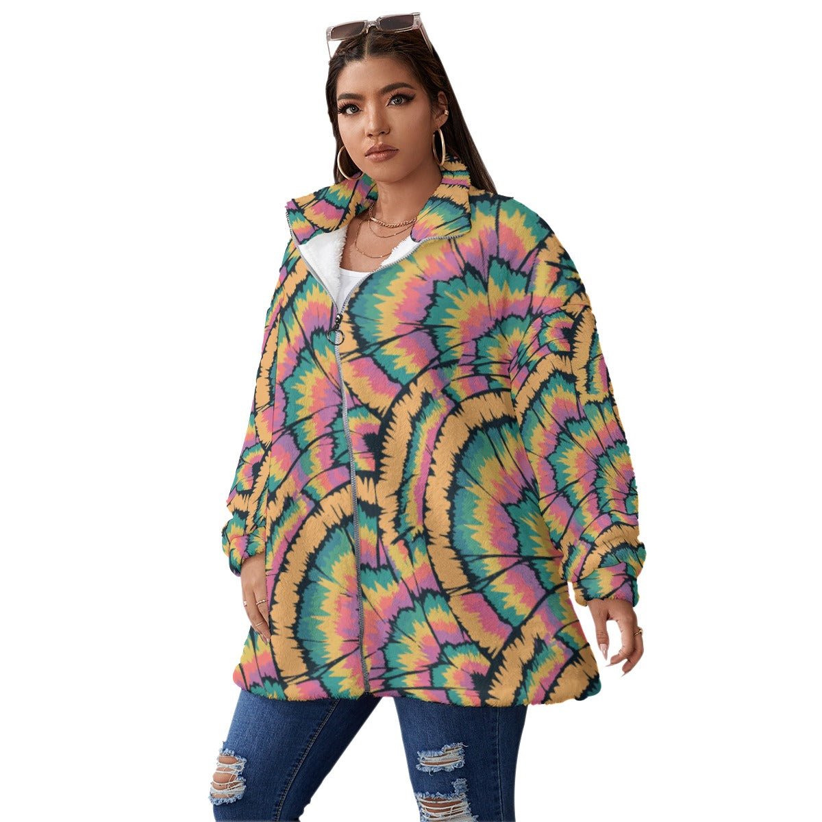 Psychedelic Fleece Coat | Plus Size Outerwear | Maximalist Motifs