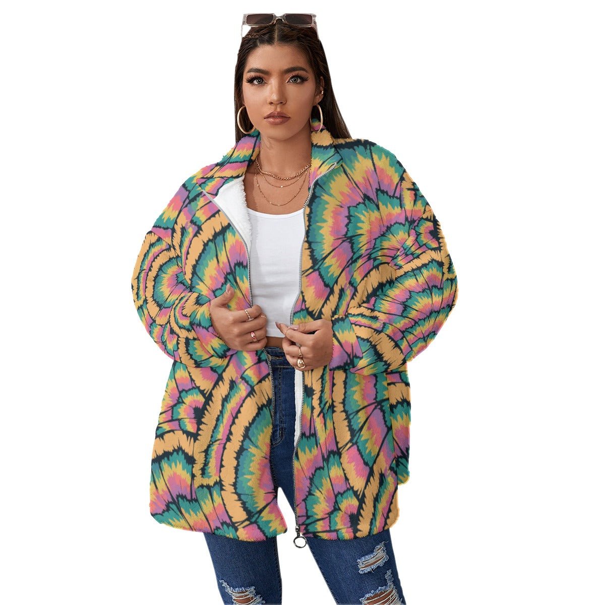 Psychedelic Fleece Coat | Plus Size Outerwear | Maximalist Motifs