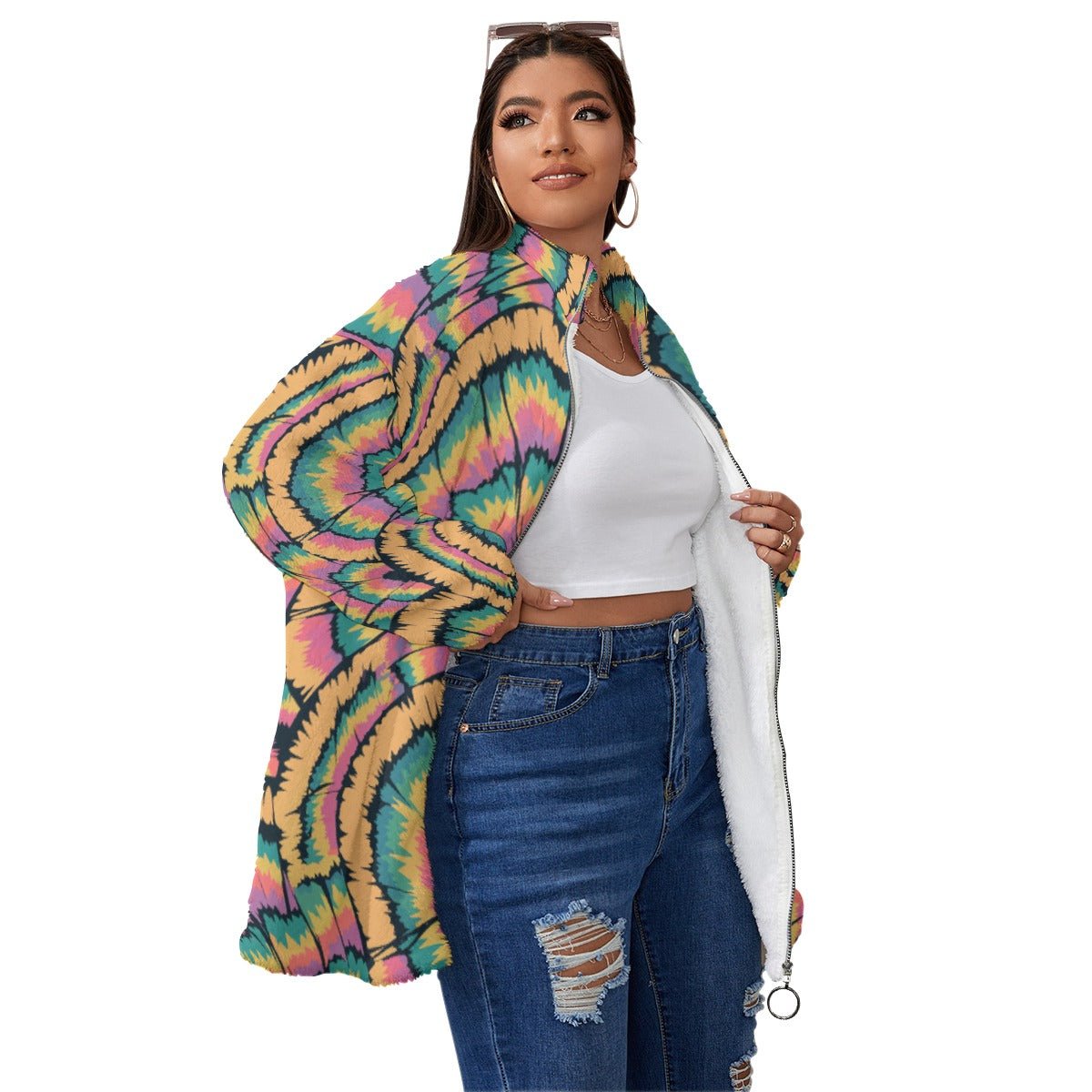 Psychedelic Fleece Coat | Plus Size Outerwear | Maximalist Motifs
