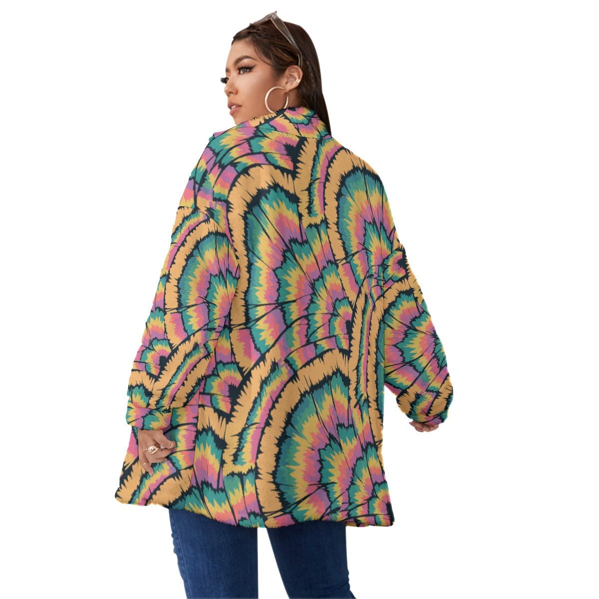 Psychedelic Fleece Coat | Plus Size Outerwear | Maximalist Motifs