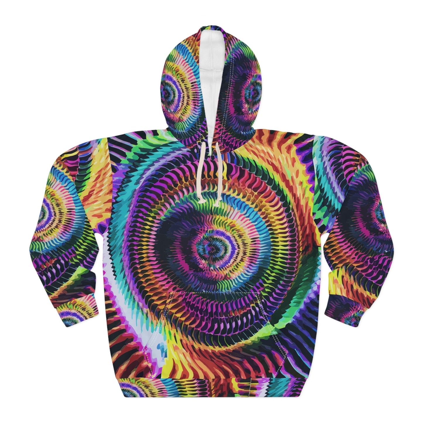 Psychedelic Kaleidoscope Hoodie | Festival Rave Wear - Oversized Abstract Spiral Pullover - Maximalist Motif Art Apparel
